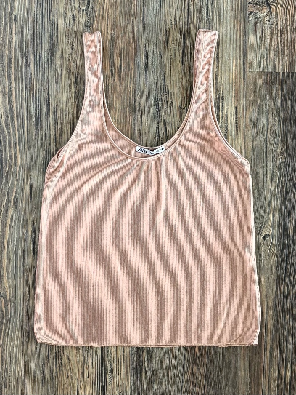 Zara Ribbed Tank Top Size Small Beige Sleeveless Scoop Neck RN77302 Summer Basic - Picture 1 of 7